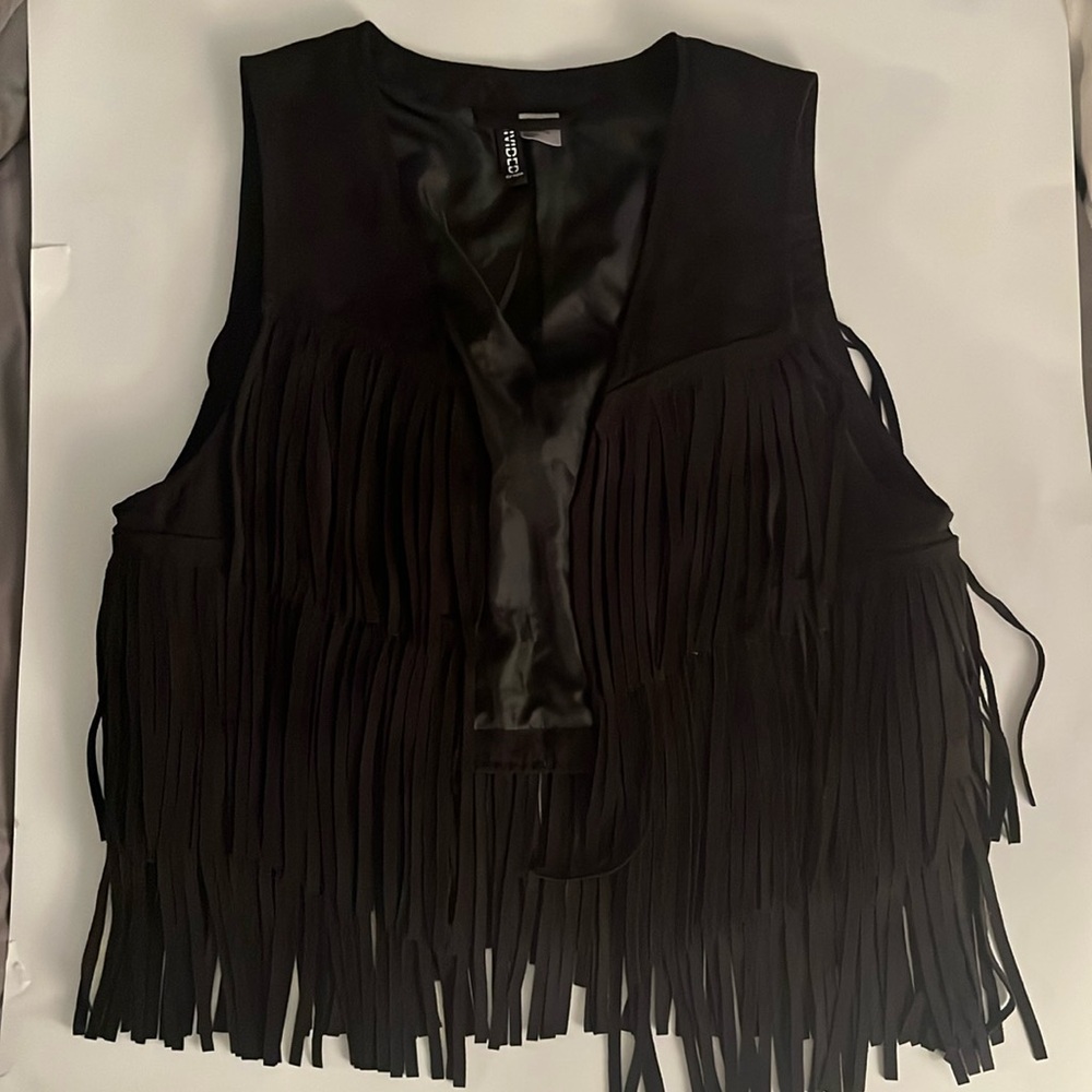 EUC, black, suede, fringe vest